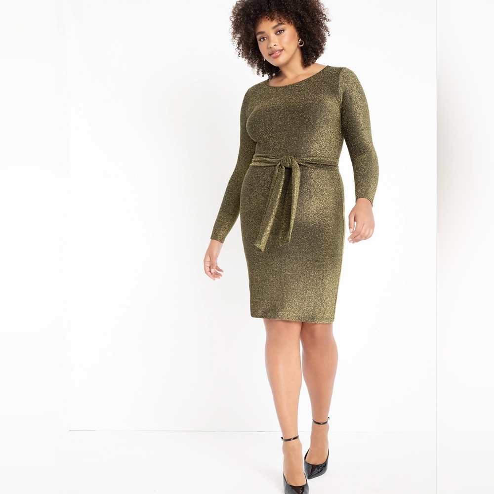 Gold Tie Waist Eloquii Dress - size 16